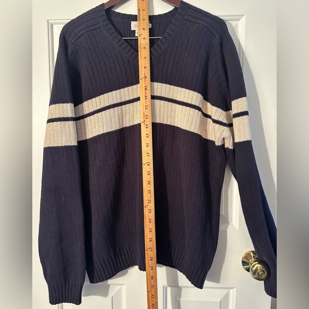 J. CREW Authentic Vntg Y2K L Navy Cotton Ribbed Stripe V Neck Varsity Ribbed NEW - Picture 7 of 9